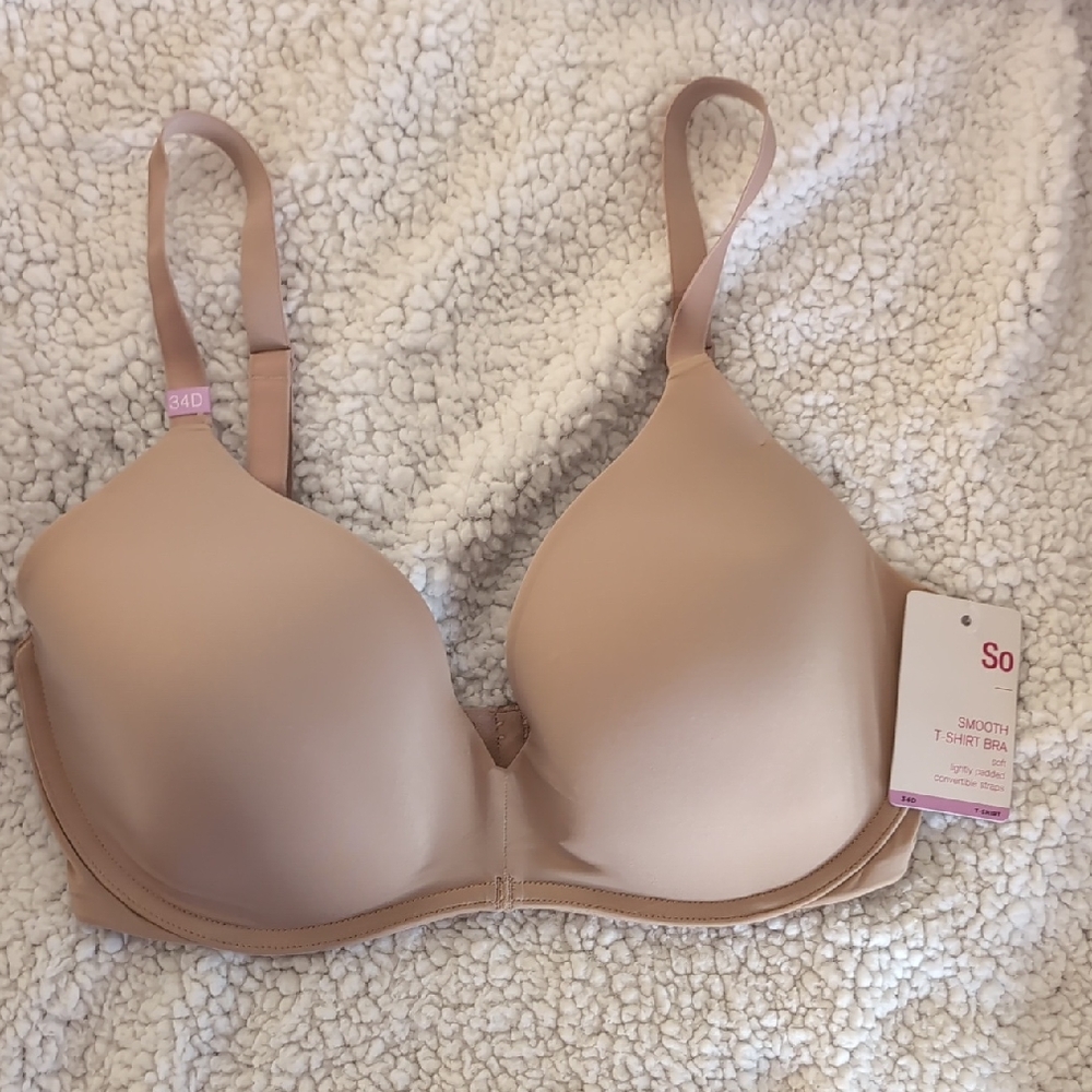 SO Women's Seamless T-Shirt Bra - Beige Size 34D New With Tags